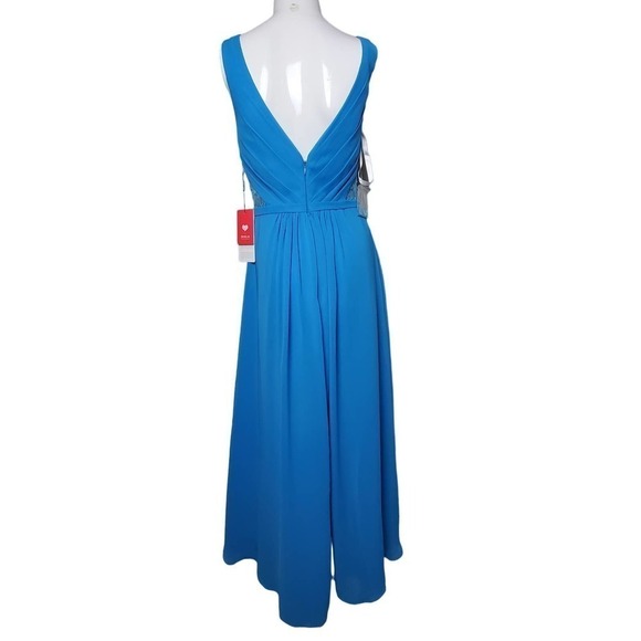 JJ's House A-line Princess V-neck Chiffon Ocean Blue Bridesmaid Party Dress New - Picture 2 of 15